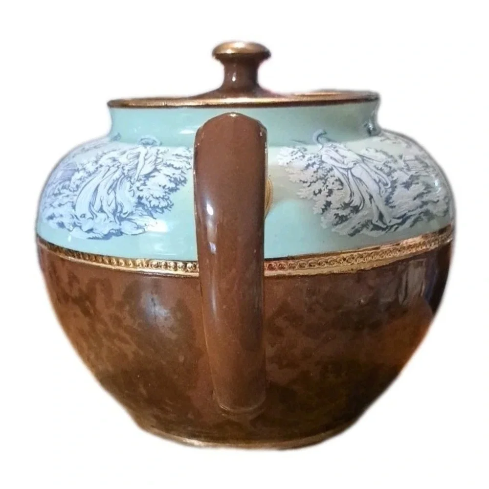 Vintage Sadler Staffordshire England Porcelain Teapot Greek Design Brown Green‎